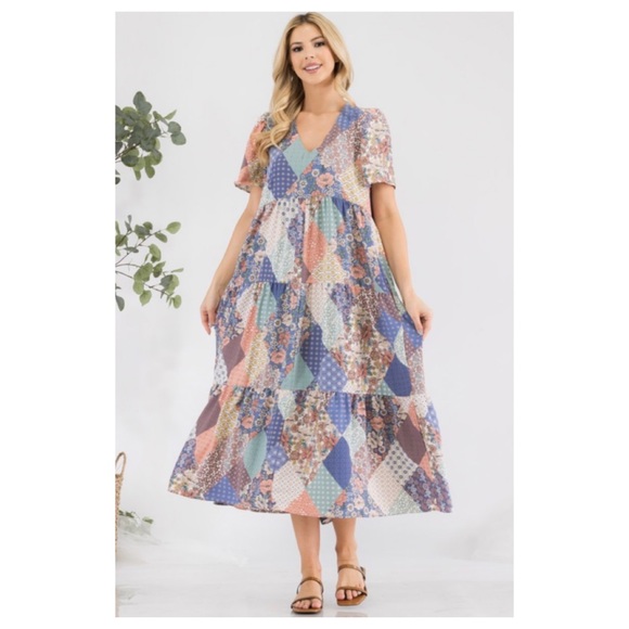 🆑Cute patchwork V neck dress - Picture 5 of 10